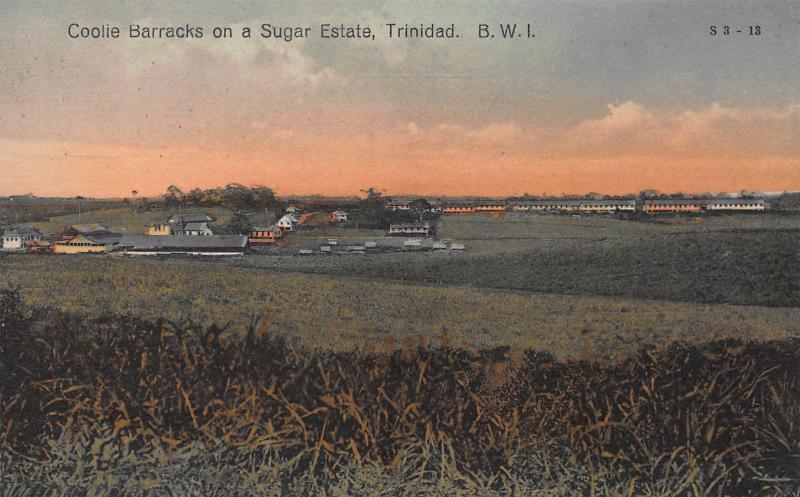 Coolie Barracks on a Sugar Estate, Trinidad, B.W.I., Early Postcard, Unused