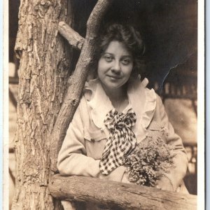 ID'd 1918 Cute Young Lady Woman RPPC Real Photo Postcard Savilla Surgeon A124
