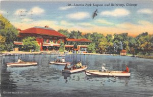 Chicago Illinois 1947 Postcard Lincoln Park Lagoon Boats Refectory