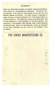 1892 Singer Manufacturing Trade Card - Norway