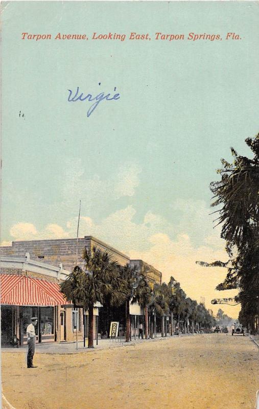 E5/ Tarpon Springs Florida Fl Postcard c1910 Avenue East Stores People