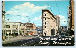 SEATTLE, WA Washington ~ FOURTH & STEWART STREET SCENE c1950s Cars  Postcard