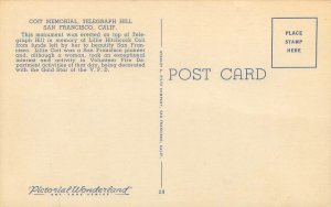 San Francisco CA Coit Memorial Telegraph Hill Linen Postcard Unused