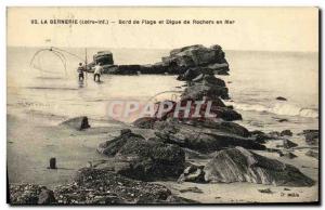 Old Postcard La Bernerie Beach Front and Dyke rocks sea fishing Fishermen