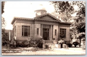 Mendota Illinois~Façade of Carnegie Public Library w/Dome~RPPC 1940s Postcard