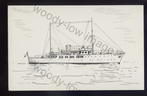 pen096 - Original Pen & Ink Postcard - Rothschilds Motor Yacht - Rhodora of 1929