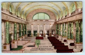 CHICAGO & NORTHWESTERN Passenger Terminal, IL  ~ WAITING ROOM 1910s  Postcard