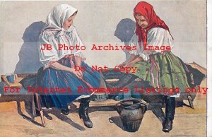 Native Ethnic Culture Costume, Artist Karel Nejedly, Two Slovakian Girls