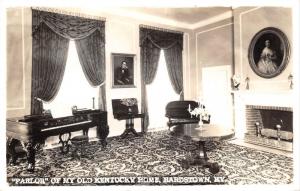 Bardstown Kentucky~Parlor of My Old Kentucky Home~Piano-Portraits-Fireplace~RPPC