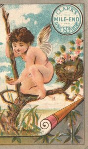 1880s-90s Clark's Mile-End Spool Cotton Calendar Boy Angel on a Tree Limb