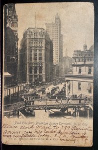 Vintage Postcard 1904 Park Row from Brooklyn Bridge Terminal, New York City (NY)