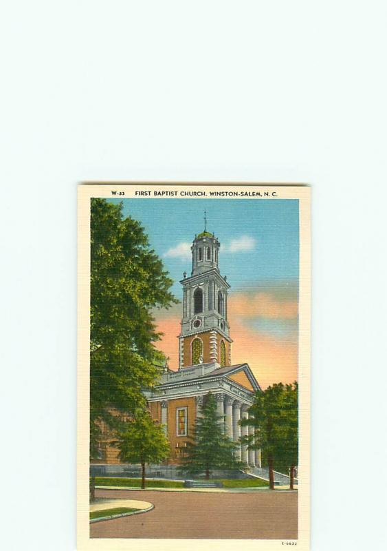 Vintage Post Card W-53 First Baptist Church Winston Salem  N C  # 3638
