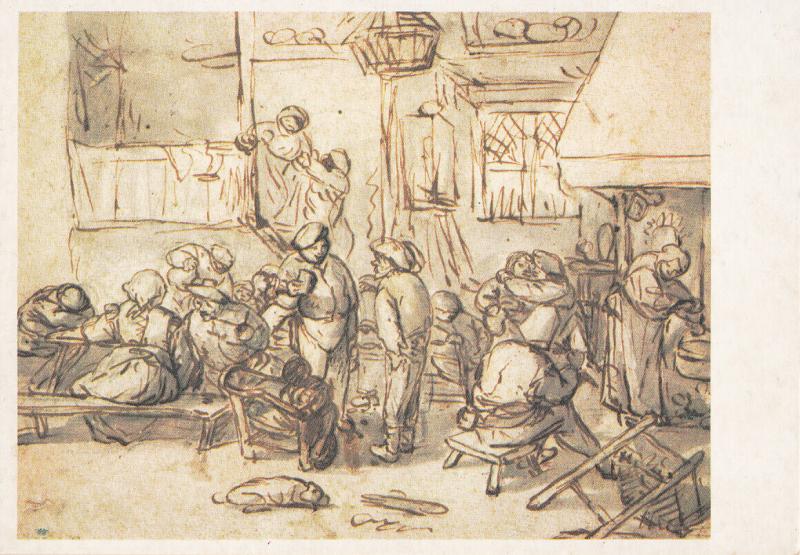 Tavern Scene by Cornelis Dusart art postcard