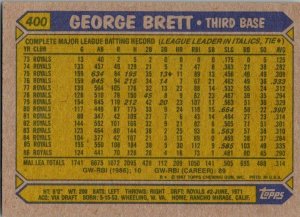 1987 Topps Baseball Card George Brett Kansas City Royals sk2379