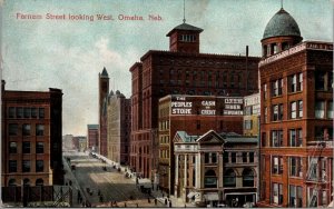 Postcard Farnam Street Looking West in Omaha, Nebraska~3014