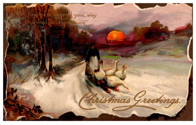 Christmas, Woman walking Geese Tucks No. 1744