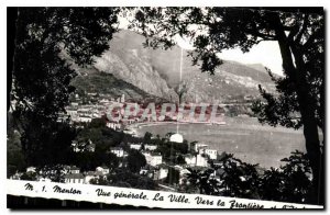 Old Postcard Menton general view towards the city Frontiere and Italy