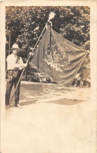 J11/ Toledo Ohio RPPC Postcard c1910 Flag Fraternity Flag Man  225