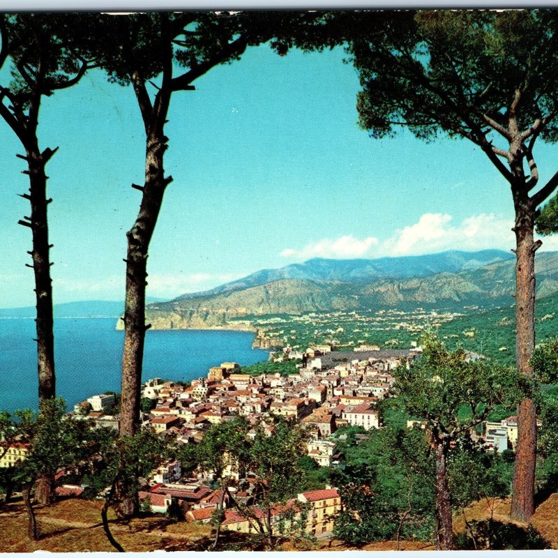 c1961 Sorrento, Italy Panorama Coastal Town Mountains Pines Chrome 4x6 PC M27
