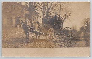 RPPC Five Young Men In Horse Drawn Buckboard Wagon c1906 Real Photo Postcard S30