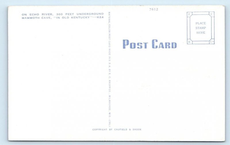 On Echo River Mammoth Cave in Old Kentucky USA Linen Postcard