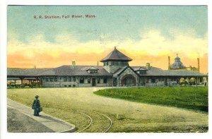 Fall River MA Railroad Station Train Depot 1911 Postcard