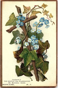 c1880 NEWARK NJ THE BOSTON TEA WAREHOUSE CROSS IVY FLOWERS TRADE CARD 40-41