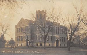 Olin Iowa~High School & Grounds~Bare Trees in Front~House in Bkgd~1908 RPPC