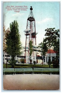 1910 Sans Souci Amusement Park Cottage Grove Ave Electric Tower Chicago Postcard