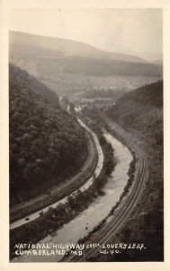 RPPC National Highway From Lover's Leap Cumberland, MD US 40 Postcard ca 1930s