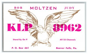 Postcard QSL Radio Card From Beaver Falls Pa. Pennsylvania KLP 8962 
