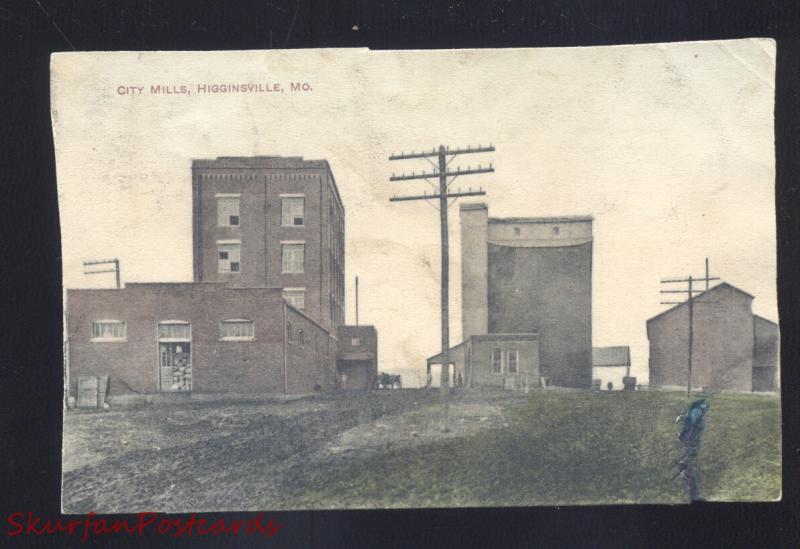 HIGGINSVILLE MISSOURI CITY MILLS FACTORY ANTIQUE VINTAGE POSTCARD MO. 