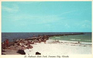 Vintage Postcard St. Andrew's State Park Showing Jetties Panama City Florida FL