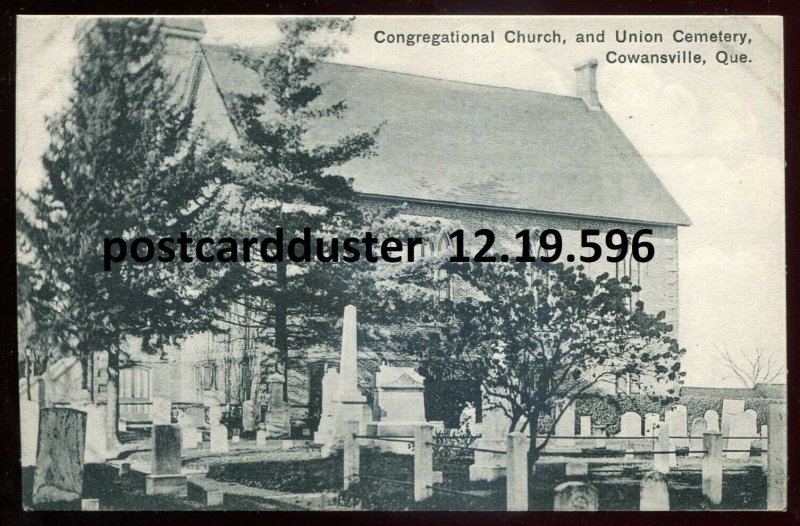 dc30 - COWANSVILLE Quebec Postcard 1910s Church & Union Cemetery