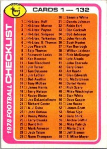 1978 Topps Football Card Checklist #1-132 sk7508
