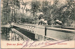 Germany Gruss Aus Berlin Im Tiergarten Löwenbrücke Vintage Postcard 03.81