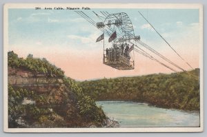 People Traveling Across Niagara Falls In Aero Cable Car~Mtns Line Falls~Vtg PC