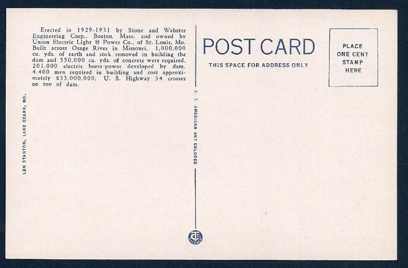 Bagnell Dam Lake Ozark Missouri unused c1932