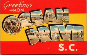 Vtg Large Letter Greetings from Ocean Drive South Carolina SC 1930s Postcard