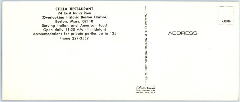 c1960s Boston, Mass Stella Restaurant Italian Food Interior Brochure Postcard 3R