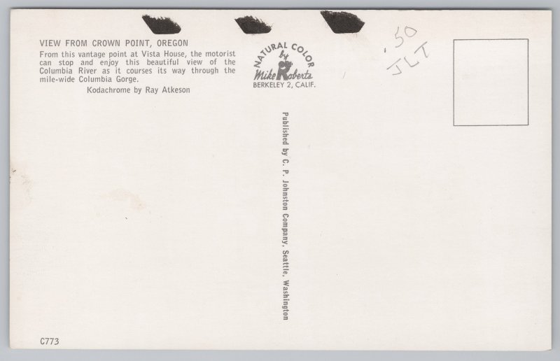 State View~Oregon~View From Crown Point Vista House~Columbia River~Vintage PC