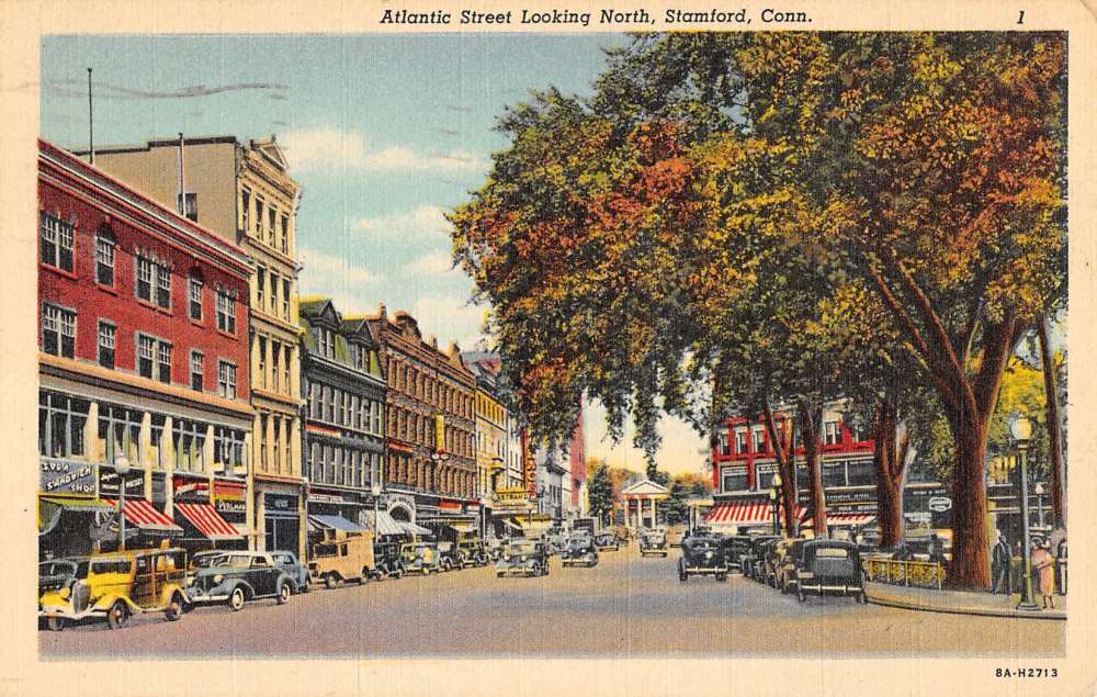 Stamford Connecticut Atlantic Street Looking North Antique Postcard