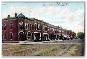 1909 Main Street Shops Clock Scene Storm Lake Iowa IA Posted Carriage Postcard