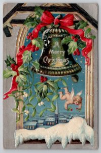 Merry Christmas Fantasy Cherub with Holly Postcard K45