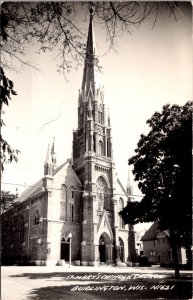 Real Photo Postcard St. Mary's Catholic Church in Burlington, Wisconsin