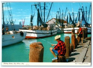 1985 Shrimp Boats Key West Florida FL, Man Fishing Posted Vintage  Postcard