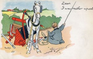 Horse & Rider Crash Disaster Old Comic Postcard