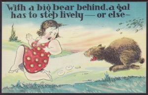 Woman,With a Big Bear Behind,Comic Postcard