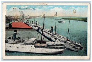 c1930's Harbor Scene Steamer Ship Galveston Texas TX Unposted Vintage Postcard