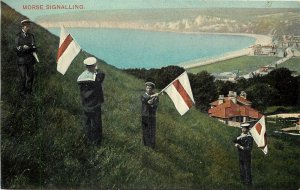 Postcard Danish Sailors Signaling Morse Code With Flags From Hilltop
